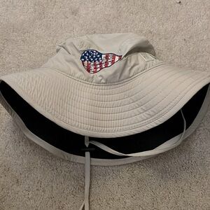 Bucket hat with American flag lacrosse head logo